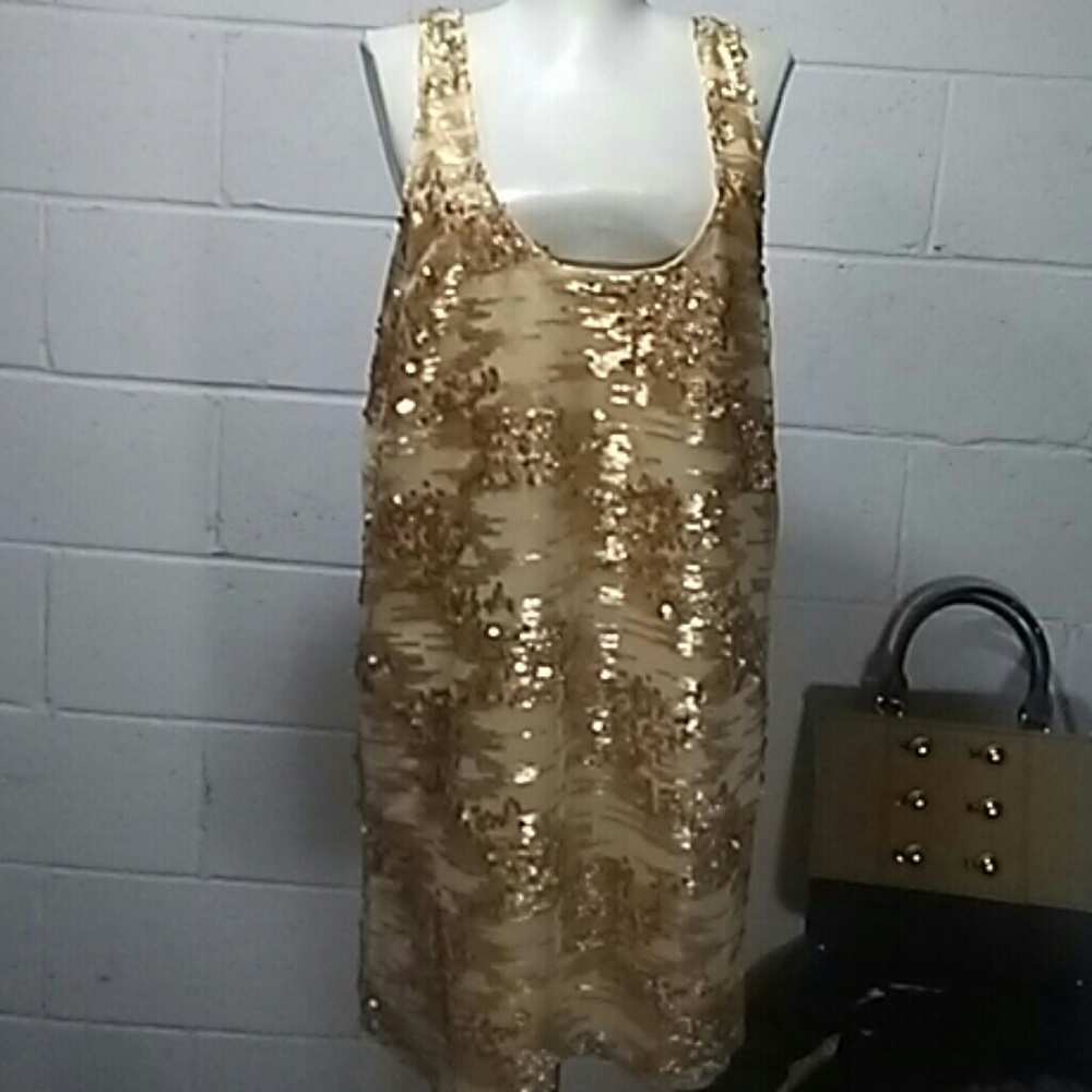 Tobi Gold Sequin Dress sz L XL